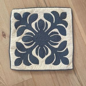 Navy and Cream Hawaiian Quilt Accent Pillow Cover
